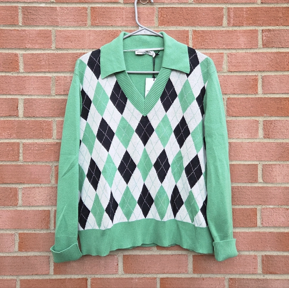 Sportscraft Lorri Argyle Cotton Cashmere Polo Mint Multi Collared Medium